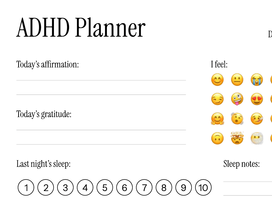 Preview of the ADHD Planner worksheet